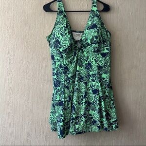 Fit 4 U One Piece  Swimdress Swimsuit Navy Blue Green , 24W Skirt Romper